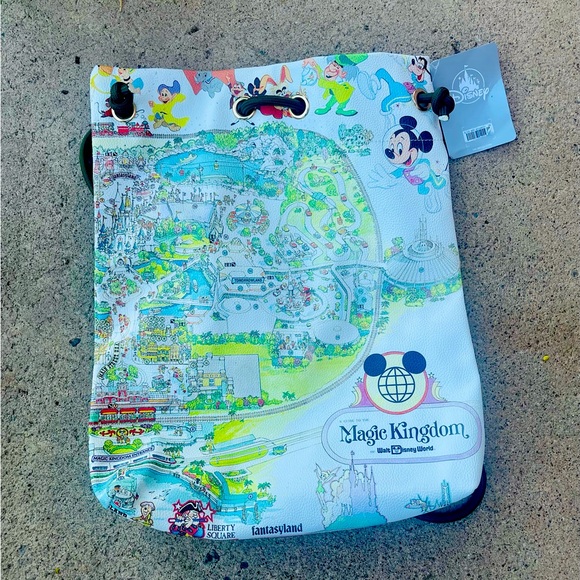 Disney Handbags - Disney Parks 50th Anniversary The Vault Magic Kingdom Map Castle Cinch Backpack